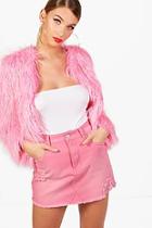 Boohoo Tara Dusky Pink Distressed Denim Mini Skirt