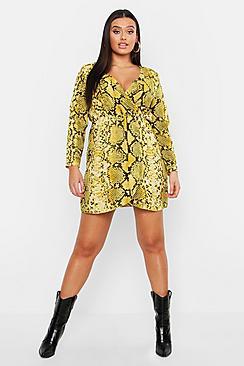 Boohoo Plus Snakeskin Wrap Dress