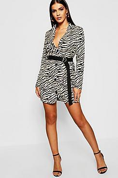 Boohoo Zebra Print Woven Blazer Dress