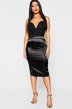 Boohoo Satin Midi Skirt