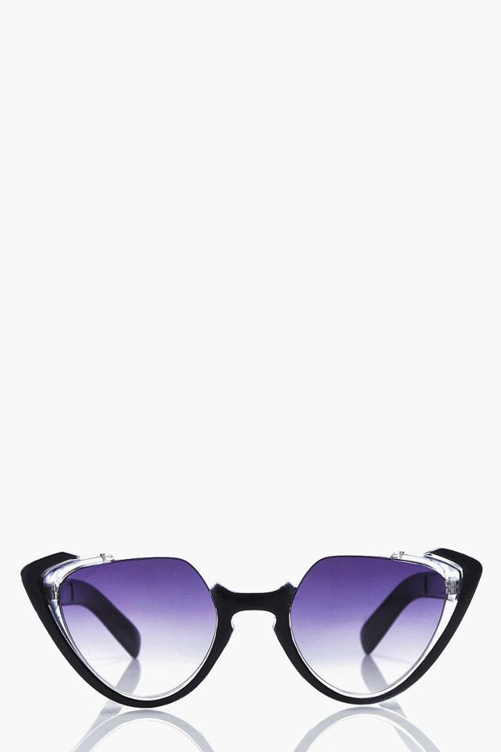 Boohoo Lyla Clear Insert Cat Eye Black Sunglasses Black