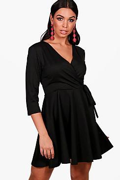 Boohoo Holly Wrap Skater Dress