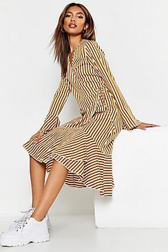 Boohoo Flare Sleeve Wrap Midi Dress