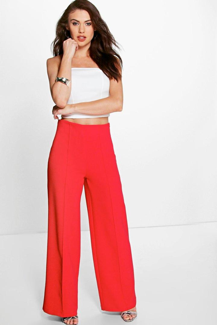Boohoo Isabel High Waist Pin Tuck Kick Flare Trousers Poppy