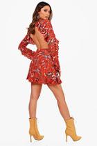 Boohoo Eleonora Ruffle Open Back Tea Dress