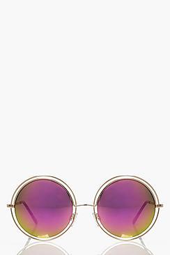 Boohoo Ellie Cut Out Mirrored Round Sunglasses