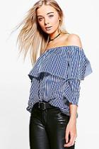 Boohoo Bella Stripe Longline Off The Shoulder Top