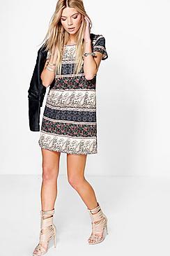 Boohoo Freya Border Print Paisley Shift Dress