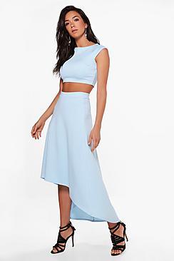 Boohoo Heather Dip Hem Skirt & Crop Top Co-ord Set