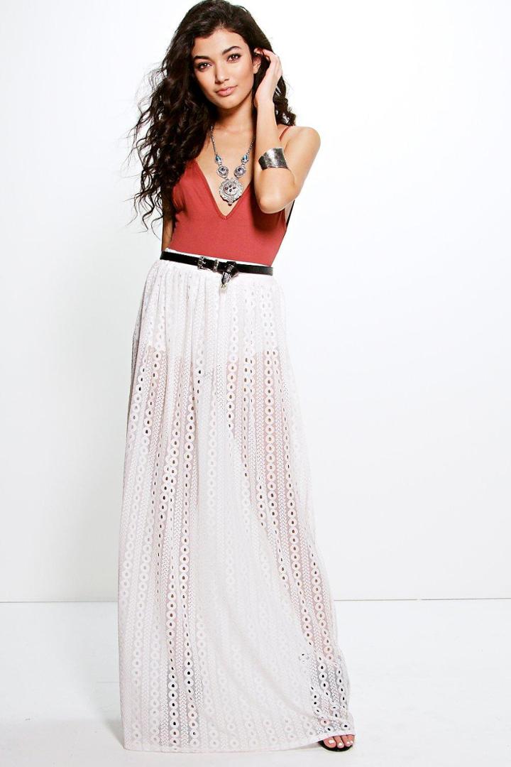 Boohoo Millie Festival Crochet Lace Maxi Skirt Ivory