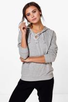 Boohoo Petite Frances Lace Up Hooded Sweat Grey