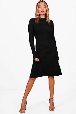 Boohoo Erin Knitted Rib Midi Dress