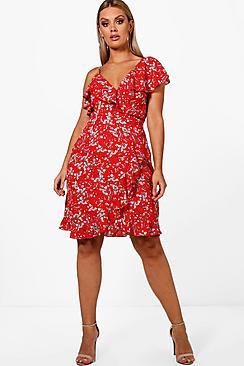 Boohoo Plus Emma Ruffle Detail Floral Tea Dress