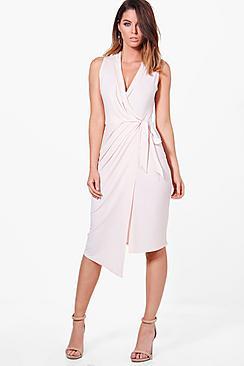 Boohoo Sleeveless Wrap Front Midi Dress