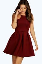 Boohoo Carry Bonded Scuba Cutaway Skater Dress Berry