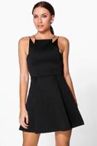 Boohoo Pearl Scuba Double Strap Skater Dress Black