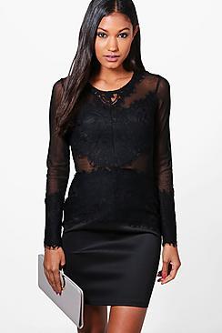 Boohoo Mariane Mesh+eyelash Lace Bodycon Dress