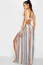 Boohoo Zoe Summer Stripe Split Leg Beach Trouser