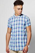 Boohoo Short Sleeve Multi Gingham Shirt Blue