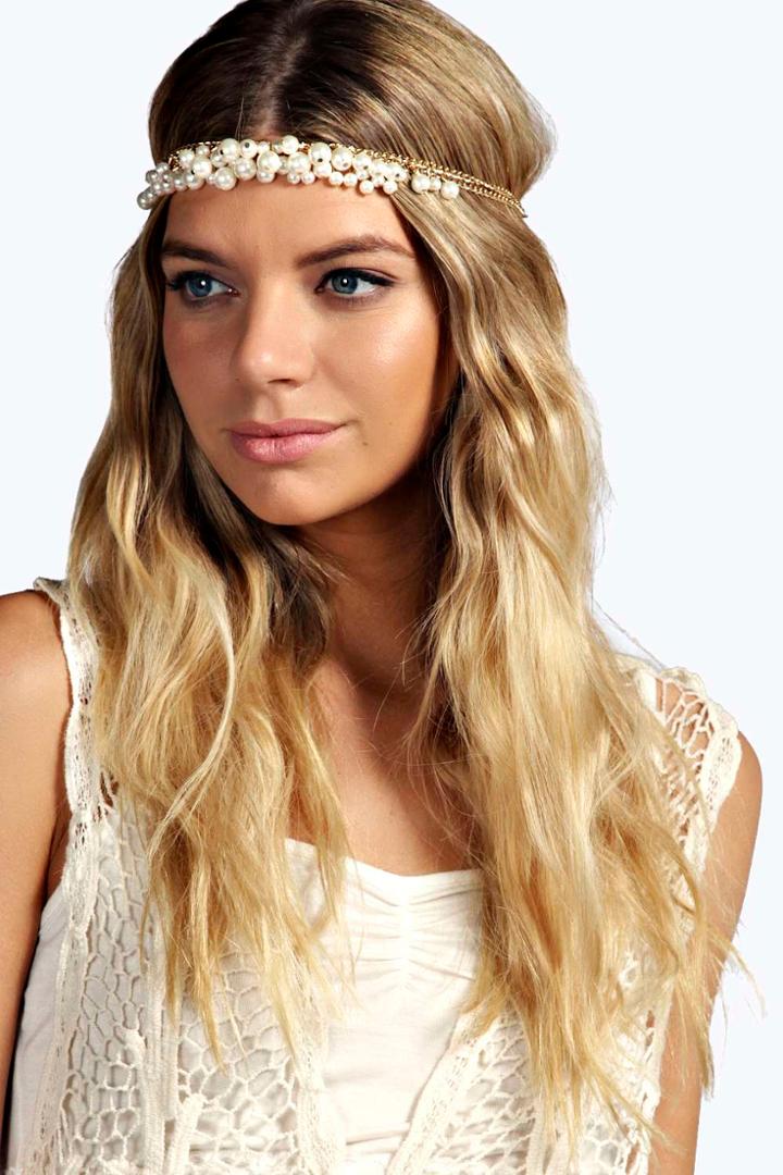 Boohoo Ruby Pearl Cluster Head Band - Gold