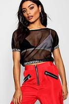 Boohoo Kayla Slogan Cuff Mesh Top