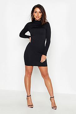 Boohoo Ribbed High Neck Bodycon Dress