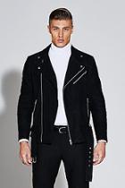 Boohoo Premium Real Suede Black Biker Jacket