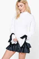 Boohoo Jennifer Contrast Tie Cuff Rib Knit Jumper