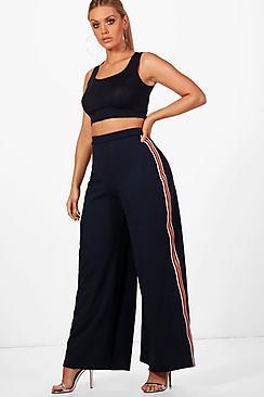 Boohoo Plus Lucy Sports Trim Wide Leg Trouser