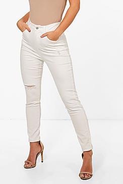 Boohoo Petite Loren Mid Rise Distressed Skinny Jeans