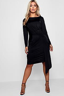 Boohoo Plus Layla Slinky Tie Front Mini Dress