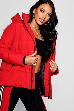 Boohoo Faux Fur Technical Puffer Jacket