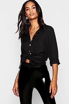 Boohoo Tall Mock Horn Button Oversized Shirt
