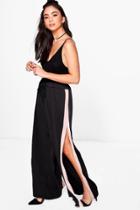 Boohoo Lacey Premium Contrast Satin Wide Leg Trousers Black