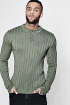Boohoo Muscle Fit Rib Knitted Long Sleeve Polo
