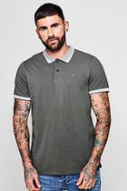 Boohoo Cotton Pique Polo With Stripe Collar