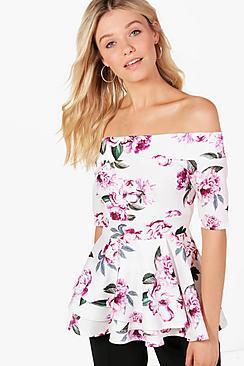 Boohoo Brooke Bardot Floral Peplum Top