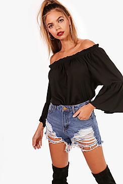 Boohoo Woven Off The Shoulder Ruffle Top