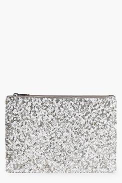 Boohoo Katherine Bridal Gold Sequin Zip Top Clutch