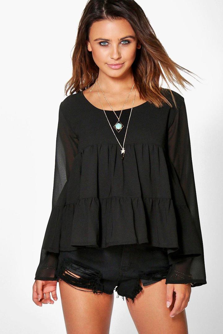 Boohoo Petite Ellie Oversized Chiffon Smock Top Black