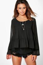 Boohoo Petite Ellie Oversized Chiffon Smock Top Black