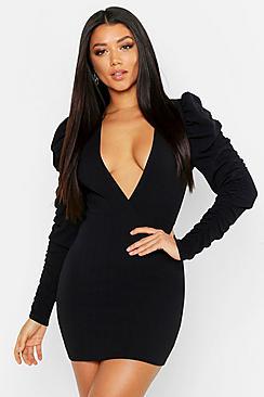 Boohoo Wrap Rouche Sleeve Bodycon Mini Dress