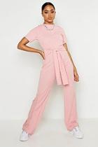 Boohoo Tie Belt Short Sleeve Jumpsuit