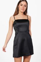 Boohoo Petite Annie Satin A-line Mini Dress Black