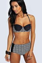 Boohoo Aruba Monochrome Geo Print High Rise Bikini
