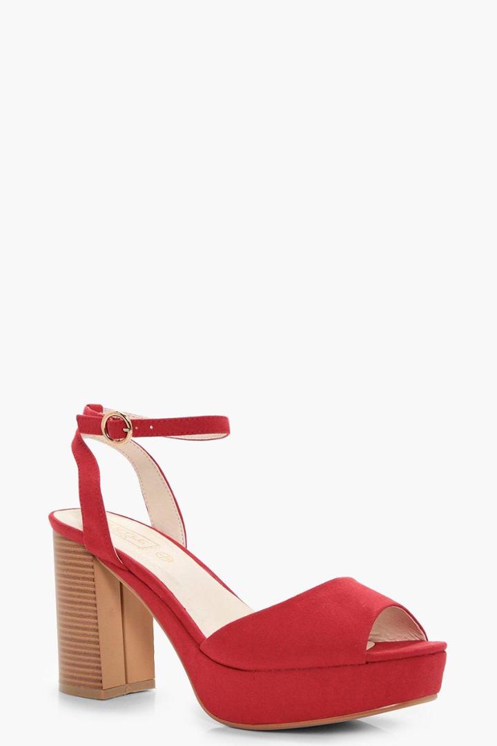 Boohoo Lois Wooden Heel Peeptoe Platform Red