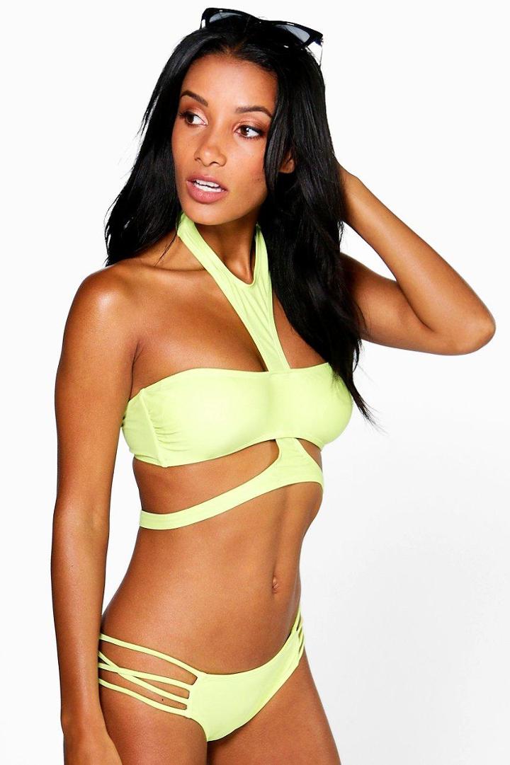 Boohoo Thailand Mix And Match Harness Bikini Top Lime