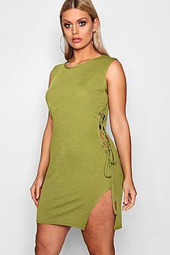 Boohoo Plus Lace Up Side Bodycon Dress