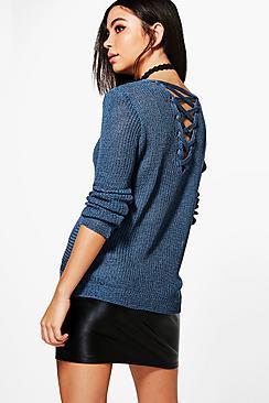 Boohoo Lexi Lace Up Back Jumper