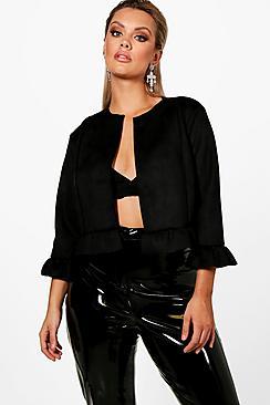 Boohoo Plus Alisha Suede Ruffle Hem Jacket